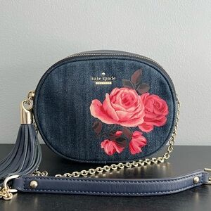 Kate Spade Emerson Place Rose Denim Tinley Genuine Leather Chain Crossbody Bag